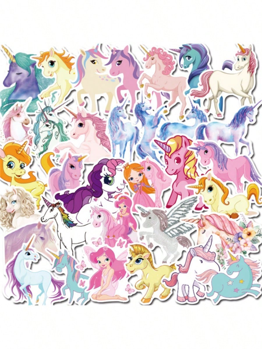 50 pieces of artistic illustration popular creative cartoon cute anime fantasy unicorn decorative style graffiti stickers. Personalized, stylish, creative and delicate decorative appliqués, suitable for cups, helmets, skateboards. Popular stickers