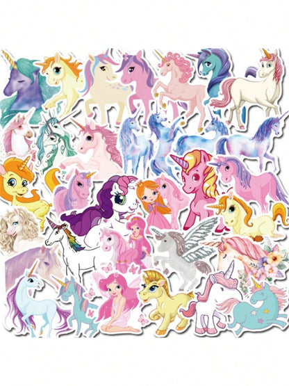 50 pieces of artistic illustration popular creative cartoon cute anime fantasy unicorn decorative style graffiti stickers. Personalized, stylish, creative and delicate decorative appliqués, suitable for cups, helmets, skateboards. Popular stickers