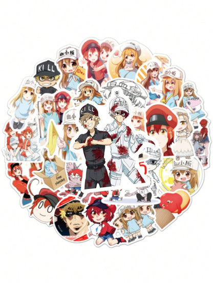 50PCS Art Illustration Popular Creative Cartoon Cute Anime Work Cell Characters Decorative Style Graffiti Stickers Personality Fashion Creative Trend DIY Exquisite Decorative Decals for Cups, Helmets, Skateboards Popular Stickers Toys