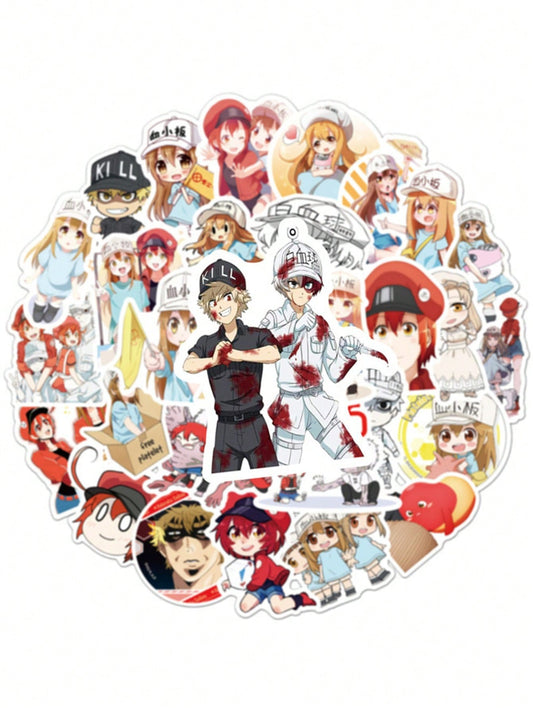 50PCS Art Illustration Popular Creative Cartoon Cute Anime Work Cell Characters Decorative Style Graffiti Stickers Personality Fashion Creative Trend DIY Exquisite Decorative Decals for Cups, Helmets, Skateboards Popular Stickers Toys