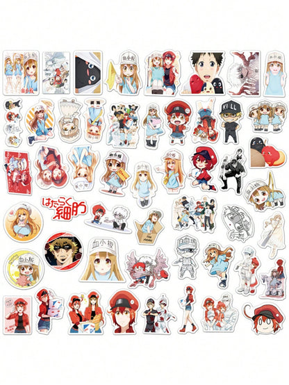 50PCS Art Illustration Popular Creative Cartoon Cute Anime Work Cell Characters Decorative Style Graffiti Stickers Personality Fashion Creative Trend DIY Exquisite Decorative Decals for Cups, Helmets, Skateboards Popular Stickers Toys