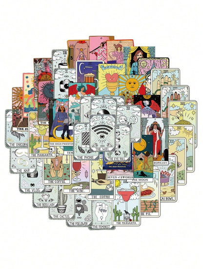 50PCS Art Illustration Popular Creative Cartoon Tarot Card Decorative Style Graffiti Stickers Personality Fashion Creative Trend DIY Exquisite Decorative Decals for Cups, Helmets, Skateboards Popular Stickers Toys