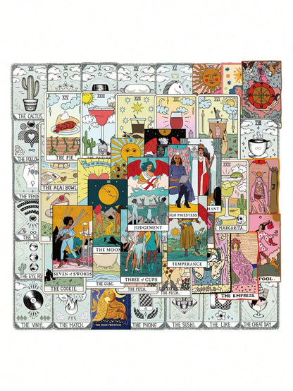 50PCS Art Illustration Popular Creative Cartoon Tarot Card Decorative Style Graffiti Stickers Personality Fashion Creative Trend DIY Exquisite Decorative Decals for Cups, Helmets, Skateboards Popular Stickers Toys
