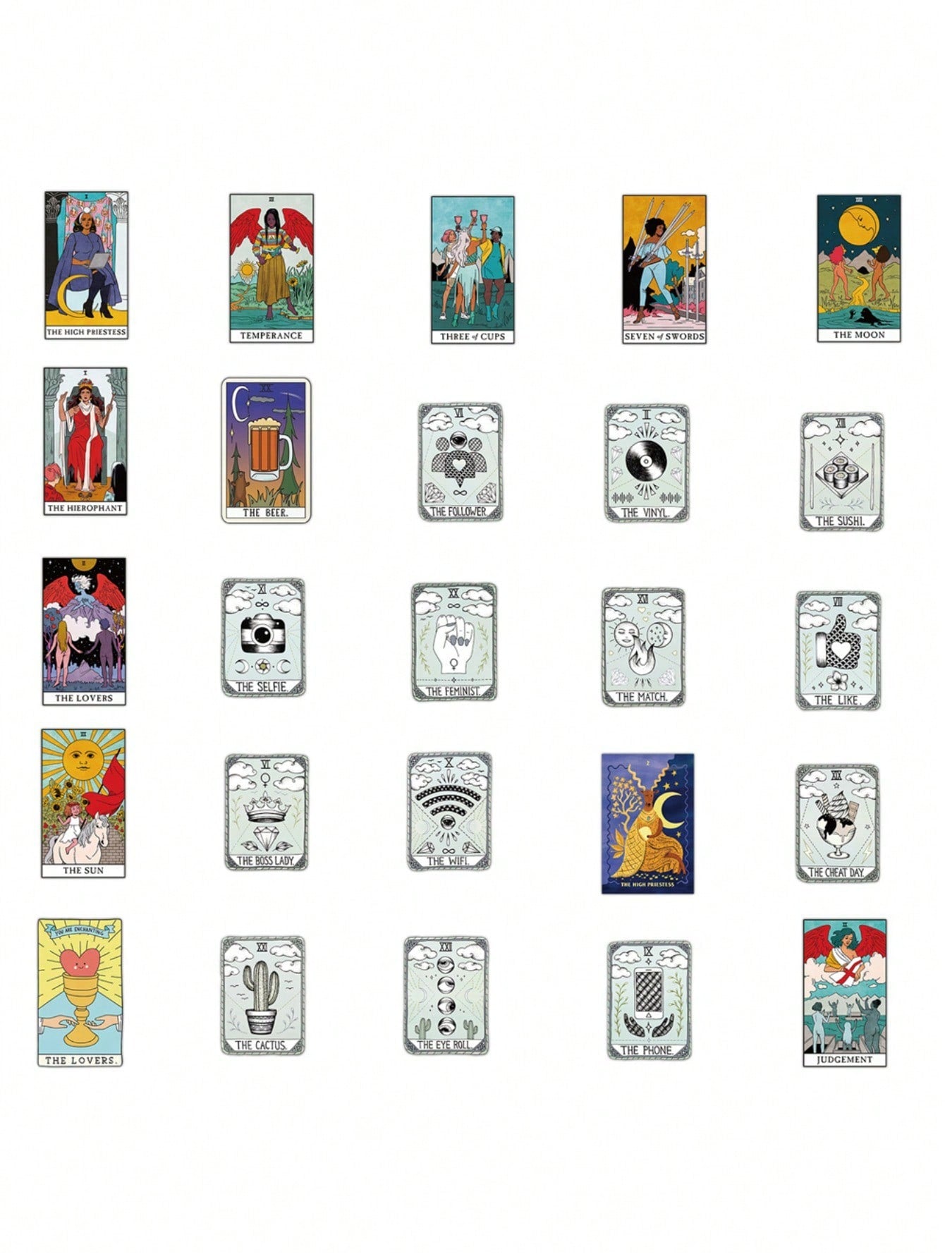 50PCS Art Illustration Popular Creative Cartoon Tarot Card Decorative Style Graffiti Stickers Personality Fashion Creative Trend DIY Exquisite Decorative Decals for Cups, Helmets, Skateboards Popular Stickers Toys