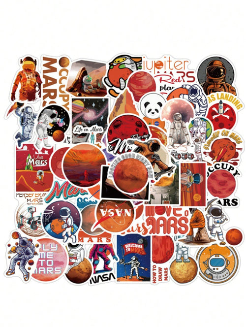50PCS Art Illustration Popular Creative Anime Cartoon Panda Astronaut Mars Space Rocket Decorative Style Graffiti Stickers Personalised Fashion Creative Trend DIY Exquisite Decorative Decals for Cups, Helmets, Skateboards Popular Stickers Toys