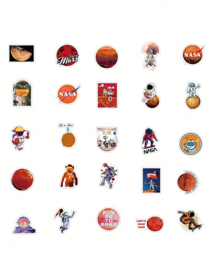 50PCS Art Illustration Popular Creative Anime Cartoon Panda Astronaut Mars Space Rocket Decorative Style Graffiti Stickers Personalised Fashion Creative Trend DIY Exquisite Decorative Decals for Cups, Helmets, Skateboards Popular Stickers Toys