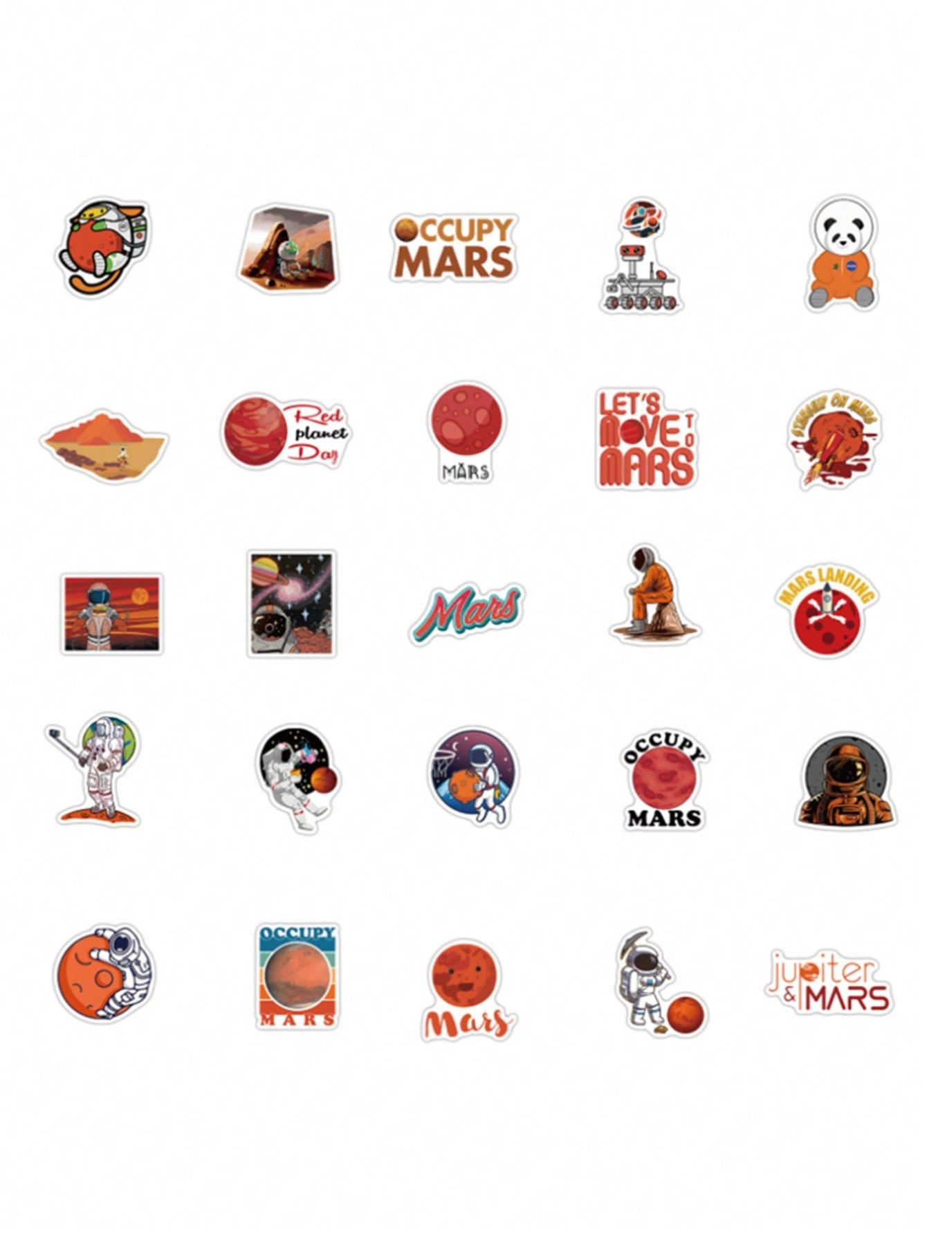50PCS Art Illustration Popular Creative Anime Cartoon Panda Astronaut Mars Space Rocket Decorative Style Graffiti Stickers Personalised Fashion Creative Trend DIY Exquisite Decorative Decals for Cups, Helmets, Skateboards Popular Stickers Toys