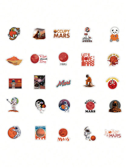 50PCS Art Illustration Popular Creative Anime Cartoon Panda Astronaut Mars Space Rocket Decorative Style Graffiti Stickers Personalised Fashion Creative Trend DIY Exquisite Decorative Decals for Cups, Helmets, Skateboards Popular Stickers Toys