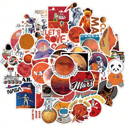 50PCS Art Illustration Popular Creative Anime Cartoon Panda Astronaut Mars Space Rocket Decorative Style Graffiti Stickers Personalised Fashion Creative Trend DIY Exquisite Decorative Decals for Cups, Helmets, Skateboards Popular Stickers Toys