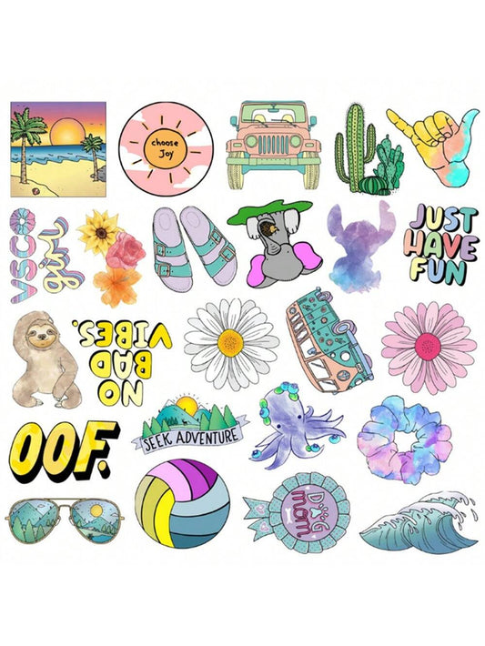 50PCS Art Illustration Popular Creative Anime Cartoon Degree Day Beach Decoration Style Graffiti Stickers Personality Fashion Creative Trend DIY Exquisite Decorative Decals for Cups, Helmets, Skateboards Popular Stickers Toys