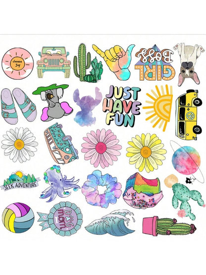 50PCS Art Illustration Popular Creative Anime Cartoon Degree Day Beach Decoration Style Graffiti Stickers Personality Fashion Creative Trend DIY Exquisite Decorative Decals for Cups, Helmets, Skateboards Popular Stickers Toys