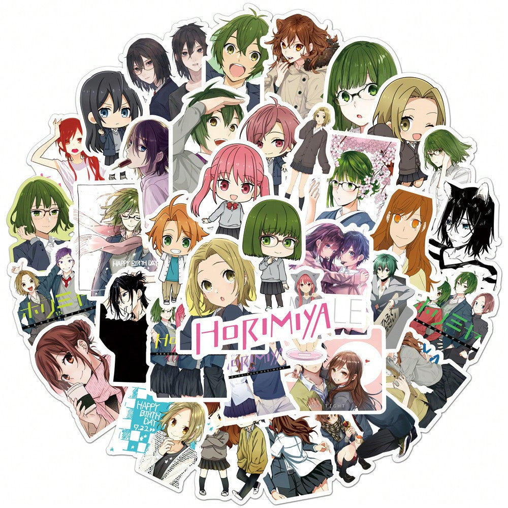 50PCS Art Illustration Popular Creative Anime Cartoon Hori Miyabi Hori and Miyamura Decorative Style Graffiti Stickers Personalised Fashion Creative Trend DIY Exquisite Decorative Decals for Cups, Helmets, Skateboards Popular Stickers Toys