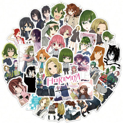 50PCS Art Illustration Popular Creative Anime Cartoon Hori Miyabi Hori and Miyamura Decorative Style Graffiti Stickers Personalised Fashion Creative Trend DIY Exquisite Decorative Decals for Cups, Helmets, Skateboards Popular Stickers Toys