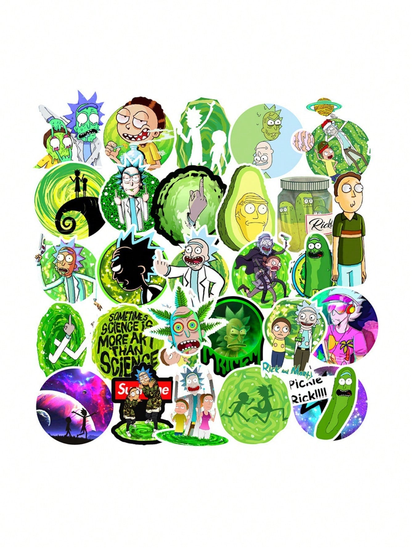 50PCS Art Illustration Popular Creative Cartoon Rick and Morty Aliens Decorative Style Graffiti Stickers Personalised Fashion Creative Trend DIY Exquisite Decorative Decals for Cups, Helmets, Skateboards Popular Stickers Toys