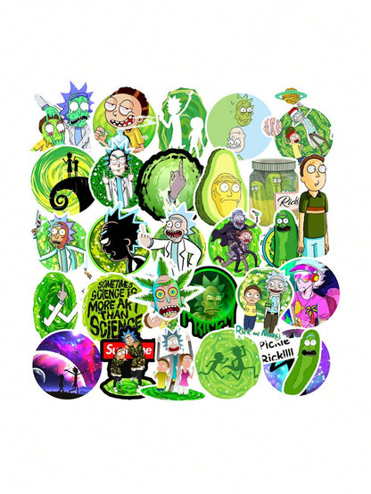 50PCS Art Illustration Popular Creative Cartoon Rick and Morty Aliens Decorative Style Graffiti Stickers Personalised Fashion Creative Trend DIY Exquisite Decorative Decals for Cups, Helmets, Skateboards Popular Stickers Toys