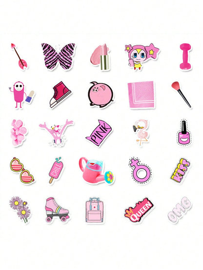 50PCS Art Illustration Popular Creative Cartoon Pink Girl Series Decorative Style Graffiti Stickers Personality Fashion Creative Trend DIY Exquisite Decorative Decals for Cups, Helmets, Skateboards Popular Stickers Toys