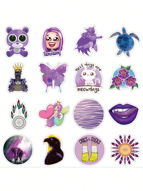 50PCS Art Illustration Popular Creative Cartoon Fresh Purple Girl Series Decorative Style Graffiti Stickers Personality Fashion Creative Trend DIY Exquisite Decorative Decals for Cups, Helmets, Skateboards Popular Stickers Toys