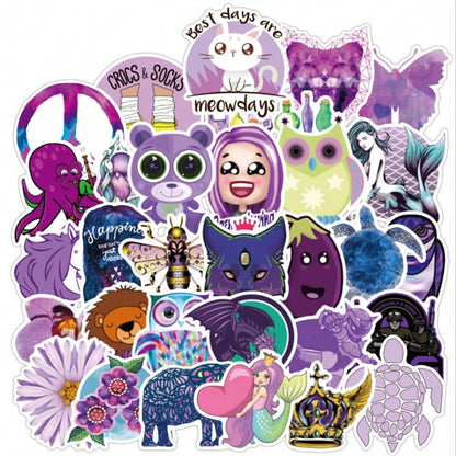 50PCS Art Illustration Popular Creative Cartoon Fresh Purple Girl Series Decorative Style Graffiti Stickers Personality Fashion Creative Trend DIY Exquisite Decorative Decals for Cups, Helmets, Skateboards Popular Stickers Toys