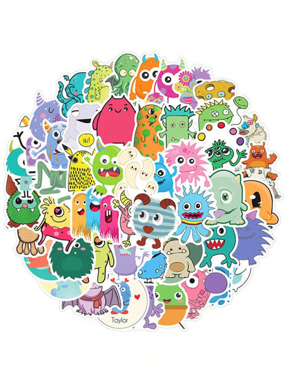 50PCS Art Illustration Popular Creative Cartoon Cute Little Monster Decorative Style Graffiti Stickers Personality Fashion Creative Trend DIY Exquisite Decorative Decals for Cups, Helmets, Skateboards Popular Stickers Toys