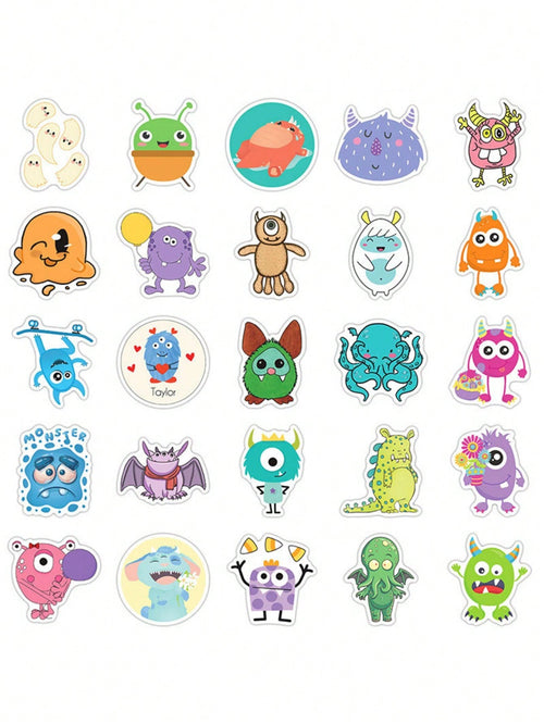 50PCS Art Illustration Popular Creative Cartoon Cute Little Monster Decorative Style Graffiti Stickers Personality Fashion Creative Trend DIY Exquisite Decorative Decals for Cups, Helmets, Skateboards Popular Stickers Toys