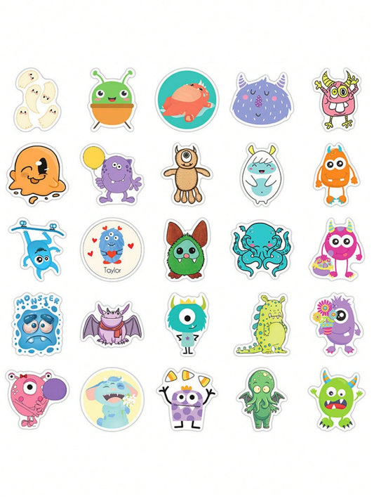 50PCS Art Illustration Popular Creative Cartoon Cute Little Monster Decorative Style Graffiti Stickers Personality Fashion Creative Trend DIY Exquisite Decorative Decals for Cups, Helmets, Skateboards Popular Stickers Toys