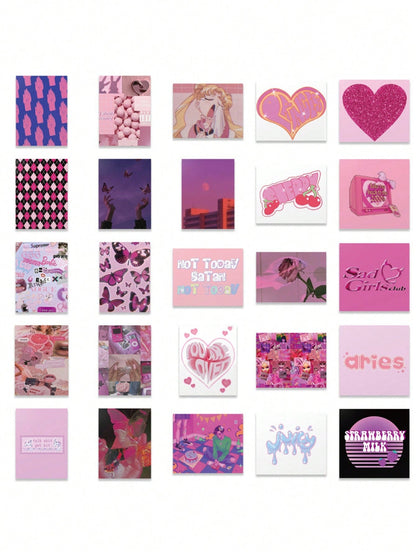 50PCS Art Illustration Popular Creative Cartoon Anime Pink Girl Cute Teenage Girl Decorative Style Graffiti Stickers Personality Fashion Creative Trend DIY Exquisite Decorative Decals for Cups, Helmets, Skateboards Popular Stickers Toys