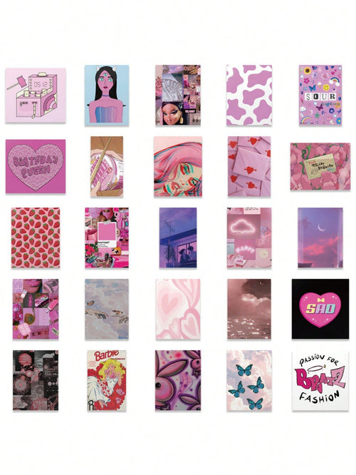 50PCS Art Illustration Popular Creative Cartoon Anime Pink Girl Cute Teenage Girl Decorative Style Graffiti Stickers Personality Fashion Creative Trend DIY Exquisite Decorative Decals for Cups, Helmets, Skateboards Popular Stickers Toys