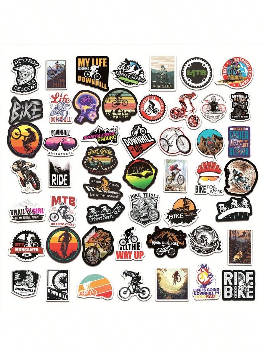 50PCS Art Illustration Popular Creative Cartoon Black Outdoor Mountain Off-Road Decoration Style Graffiti Stickers Personality Fashion Creative DIY Exquisite Decorative Decals For Cups, Helmets, Skateboards Popular Stickers Toys