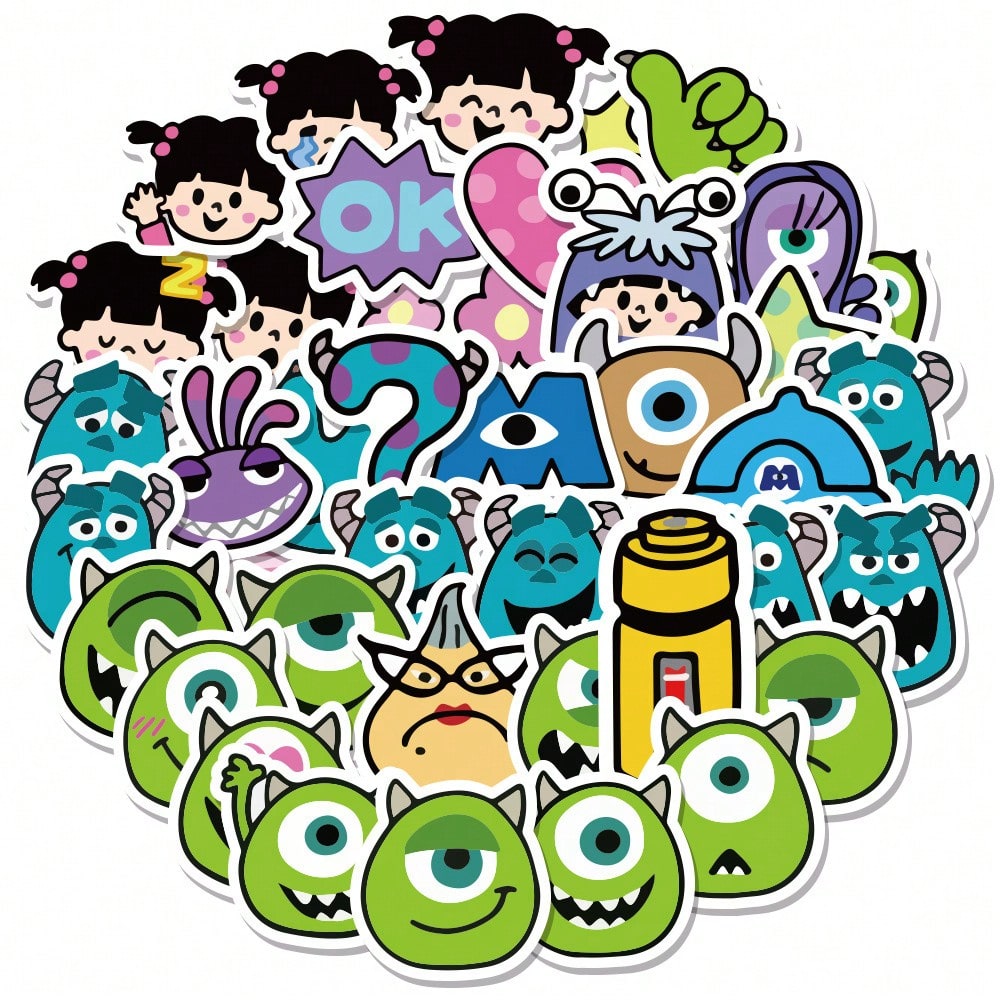 50PCS Art Illustration Popular Creative Cartoon Monster Power Company Decorative Style Graffiti Stickers Personality Fashion Creative Trend DIY Exquisite Decorative Decals for Cups, Helmets, Skateboards Popular Stickers Toys