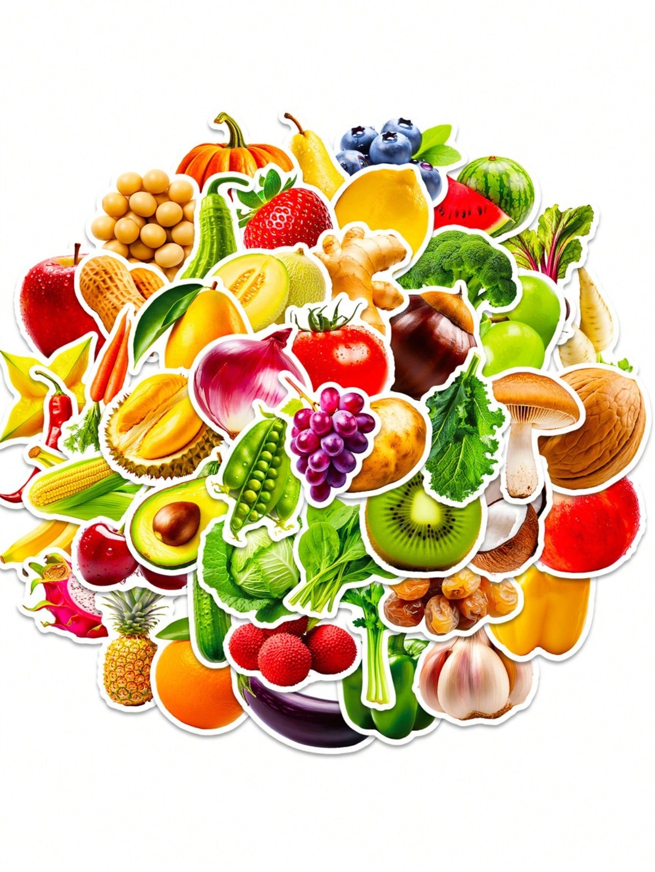 100PCS of various cartoon summer fruit and vegetable decorative style graffiti stickers, personalized, fashionable, creative and trendy DIY exquisite decorative decal cups, helmets, skateboard popular sticker toys