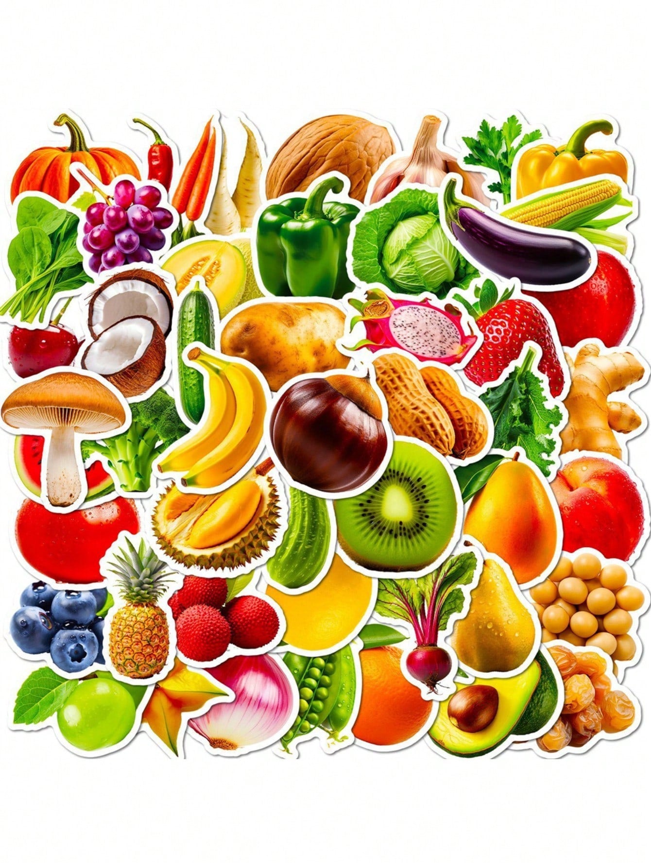 100PCS of various cartoon summer fruit and vegetable decorative style graffiti stickers, personalized, fashionable, creative and trendy DIY exquisite decorative decal cups, helmets, skateboard popular sticker toys