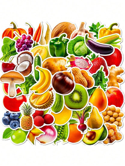 100PCS of various cartoon summer fruit and vegetable decorative style graffiti stickers, personalized, fashionable, creative and trendy DIY exquisite decorative decal cups, helmets, skateboard popular sticker toys