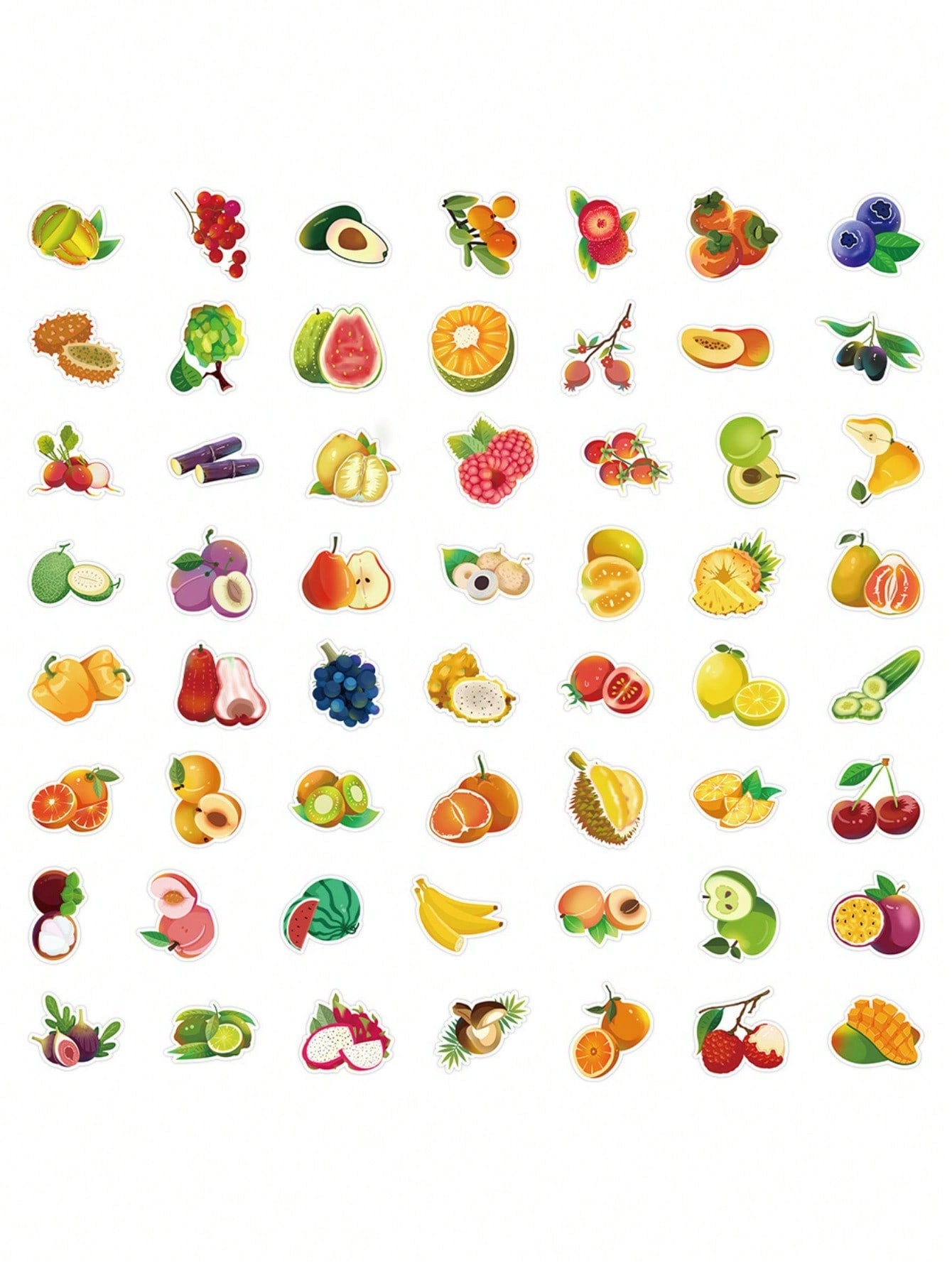 100PCS of various cartoon summer fruit and vegetable decorative style graffiti stickers, personalized, fashionable, creative and trendy DIY exquisite decorative decal cups, helmets, skateboard popular sticker toys