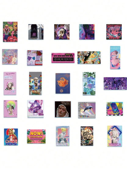 50PCS Art Illustration Popular Creative Cartoon Steam Wave Girl Series Decorative Style Graffiti Stickers Personality Fashion Creative DIY Exquisite Decorative Decals Suitable For Cups, Helmets, Skateboards Popular Stickers Toys