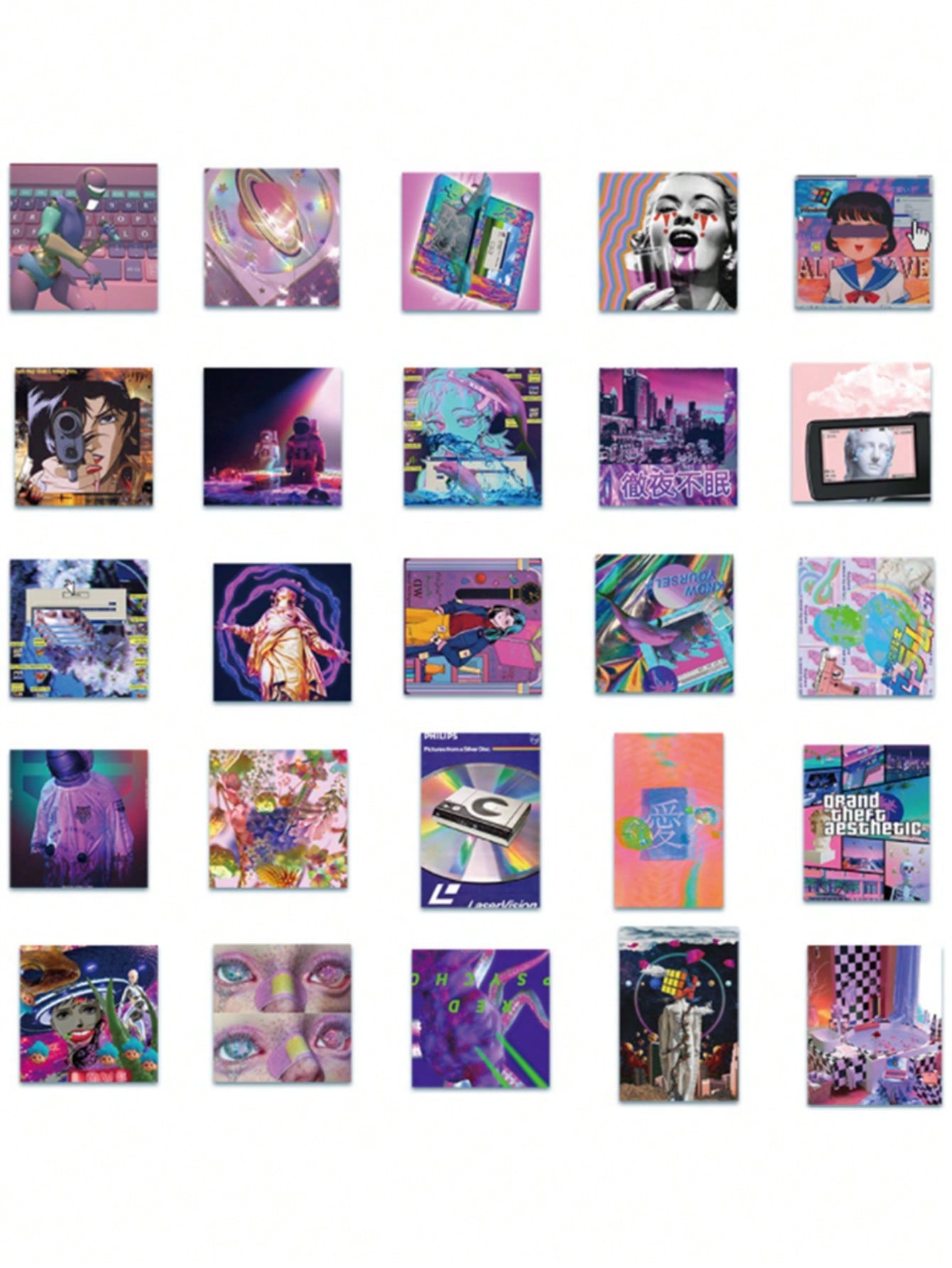 50PCS Art Illustration Popular Creative Cartoon Steam Wave Girl Series Decorative Style Graffiti Stickers Personality Fashion Creative DIY Exquisite Decorative Decals Suitable For Cups, Helmets, Skateboards Popular Stickers Toys