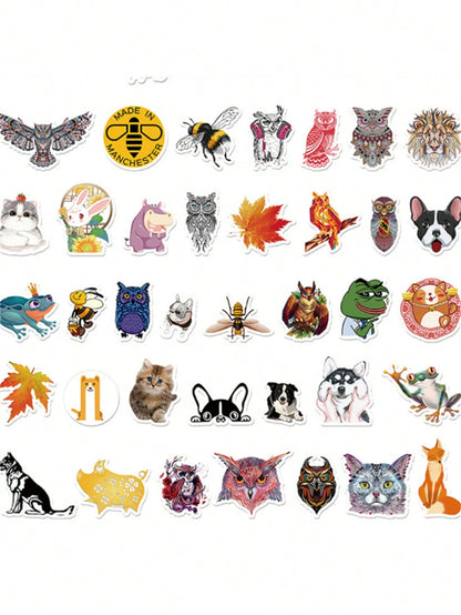 50PCS Art Illustration Popular Creative Cartoon Cute Animal Series Decorative Style Graffiti Stickers Personality Fashion Creative DIY Exquisite Decorative Decals Suitable For Cups, Helmets, Skateboards Popular Stickers Toys