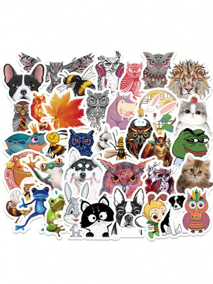 50PCS Art Illustration Popular Creative Cartoon Cute Animal Series Decorative Style Graffiti Stickers Personality Fashion Creative DIY Exquisite Decorative Decals Suitable For Cups, Helmets, Skateboards Popular Stickers Toys