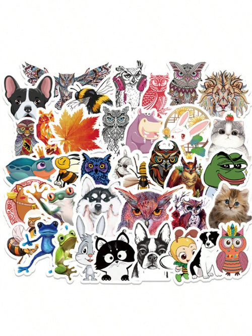 50PCS Art Illustration Popular Creative Cartoon Cute Animal Series Decorative Style Graffiti Stickers Personality Fashion Creative DIY Exquisite Decorative Decals Suitable For Cups, Helmets, Skateboards Popular Stickers Toys