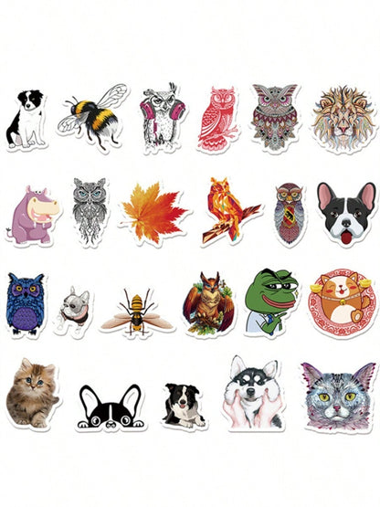 50PCS Art Illustration Popular Creative Cartoon Cute Animal Series Decorative Style Graffiti Stickers Personality Fashion Creative DIY Exquisite Decorative Decals Suitable For Cups, Helmets, Skateboards Popular Stickers Toys