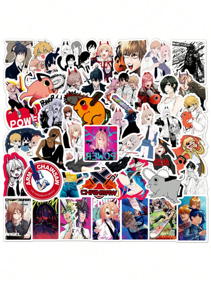 50PCS Art Illustration Popular Creative Cartoon Japanese Anime Chainsaw Demon Man Series Decorative Style Graffiti Stickers Personalised Fashion Creative Trend DIY Exquisite Decorative Decals Suitable for Cups, Helmets, Skateboards Popular Stickers Toys