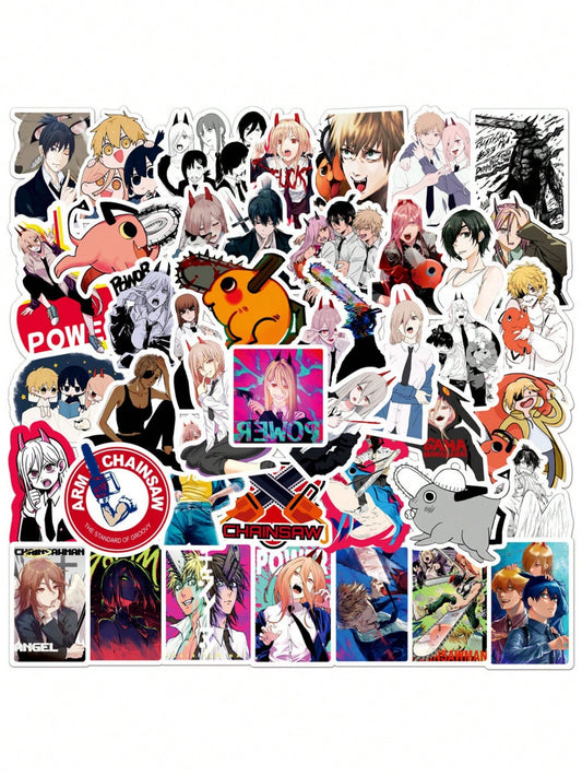 50PCS Art Illustration Popular Creative Cartoon Japanese Anime Chainsaw Demon Man Series Decorative Style Graffiti Stickers Personalised Fashion Creative Trend DIY Exquisite Decorative Decals Suitable for Cups, Helmets, Skateboards Popular Stickers Toys