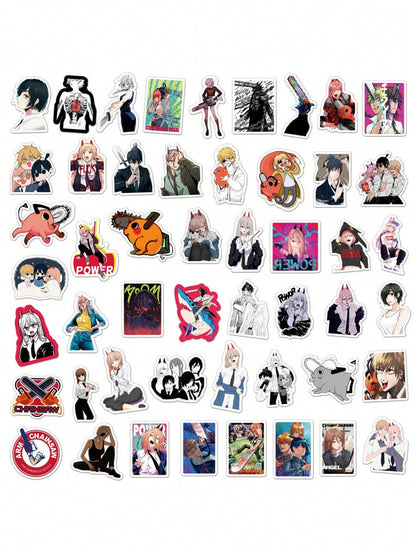 50PCS Art Illustration Popular Creative Cartoon Japanese Anime Chainsaw Demon Man Series Decorative Style Graffiti Stickers Personalised Fashion Creative Trend DIY Exquisite Decorative Decals Suitable for Cups, Helmets, Skateboards Popular Stickers Toys