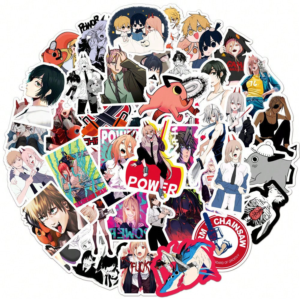 50PCS Art Illustration Popular Creative Cartoon Japanese Anime Chainsaw Demon Man Series Decorative Style Graffiti Stickers Personalised Fashion Creative Trend DIY Exquisite Decorative Decals Suitable for Cups, Helmets, Skateboards Popular Stickers Toys