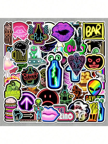 50PCS Art Illustration Popular Creative Cartoon Animation Neon Small Fresh Series Decorative Style Graffiti Stickers Personality Fashion Creative Trend DIY Exquisite Decorative Decals Suitable for Cups, Helmets, Skateboards Popular Stickers Toys
