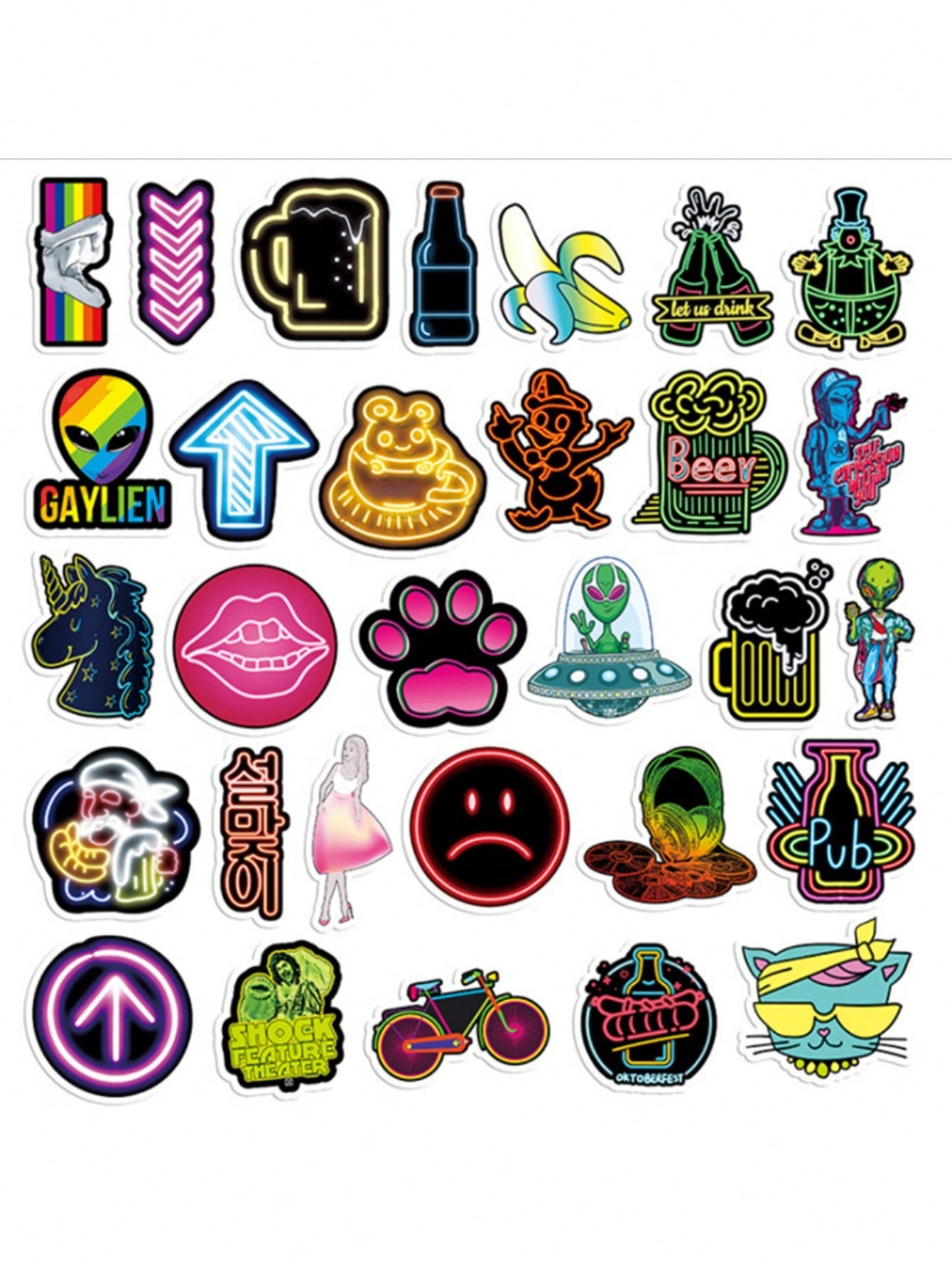 50PCS Art Illustration Popular Creative Cartoon Animation Neon Small Fresh Series Decorative Style Graffiti Stickers Personality Fashion Creative Trend DIY Exquisite Decorative Decals Suitable for Cups, Helmets, Skateboards Popular Stickers Toys