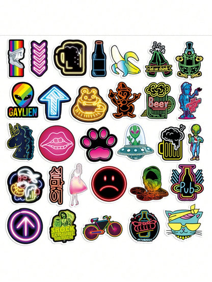 50PCS Art Illustration Popular Creative Cartoon Animation Neon Small Fresh Series Decorative Style Graffiti Stickers Personality Fashion Creative Trend DIY Exquisite Decorative Decals Suitable for Cups, Helmets, Skateboards Popular Stickers Toys