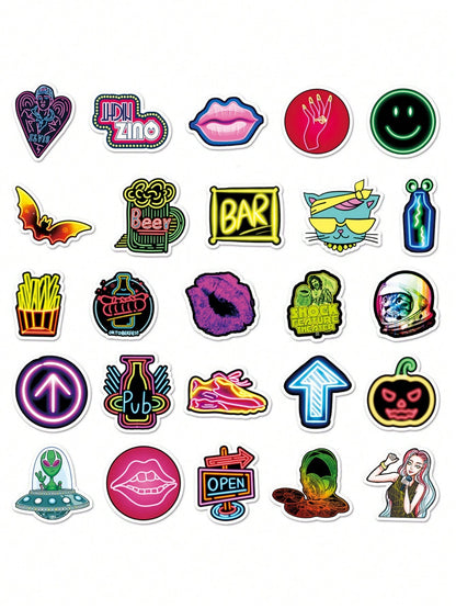 50PCS Art Illustration Popular Creative Cartoon Animation Neon Small Fresh Series Decorative Style Graffiti Stickers Personality Fashion Creative Trend DIY Exquisite Decorative Decals Suitable for Cups, Helmets, Skateboards Popular Stickers Toys