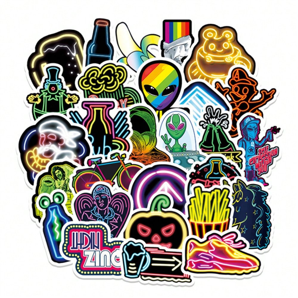 50PCS Art Illustration Popular Creative Cartoon Animation Neon Small Fresh Series Decorative Style Graffiti Stickers Personality Fashion Creative Trend DIY Exquisite Decorative Decals Suitable for Cups, Helmets, Skateboards Popular Stickers Toys