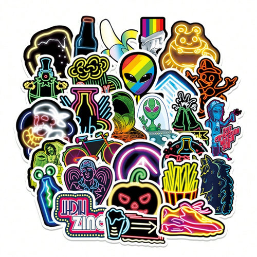 50PCS Art Illustration Popular Creative Cartoon Animation Neon Small Fresh Series Decorative Style Graffiti Stickers Personality Fashion Creative Trend DIY Exquisite Decorative Decals Suitable for Cups, Helmets, Skateboards Popular Stickers Toys