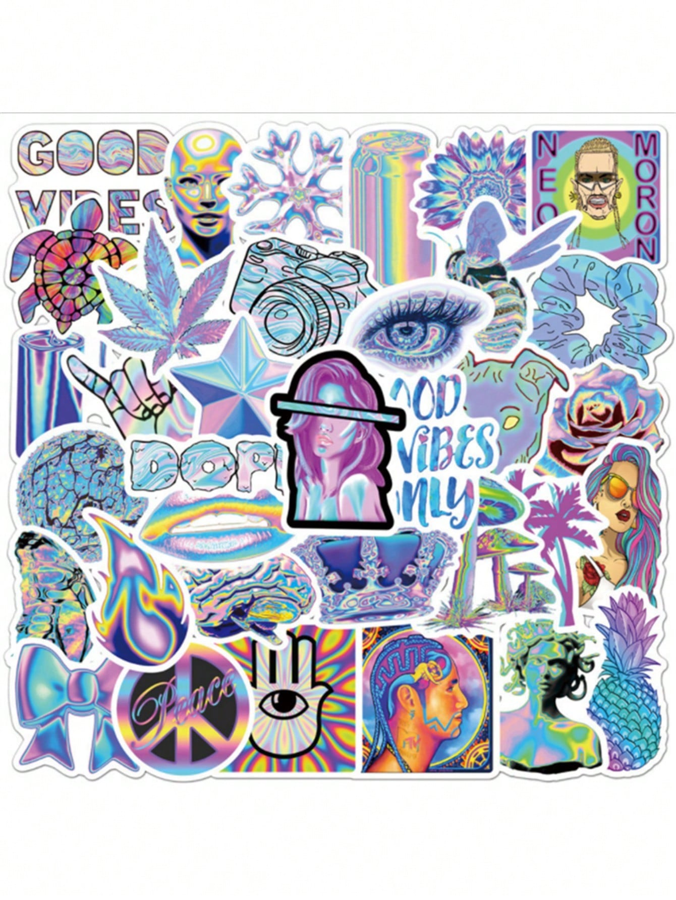 50PCS Art Illustration Popular Creative Cartoon Animation Colour Laser Small Fresh Series Decorative Style Graffiti Stickers Personality Fashion Creative Trend DIY Exquisite Decorative Decals Suitable for Cups, Helmets, Skateboards Popular Stickers Toys